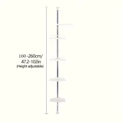 Corner Shower Rack with Tension Rod - Rustproof Bathtub Storage Shelf, 4 Adjustable Shelves for Bathroom Storage & Essentials