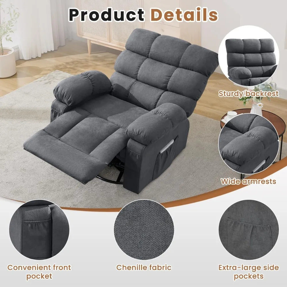 Swivel Rocker Recliner Chair for Adults, 360° Upholstered Manual Recliners for Small Spaces, Single Seat Glider, Customized