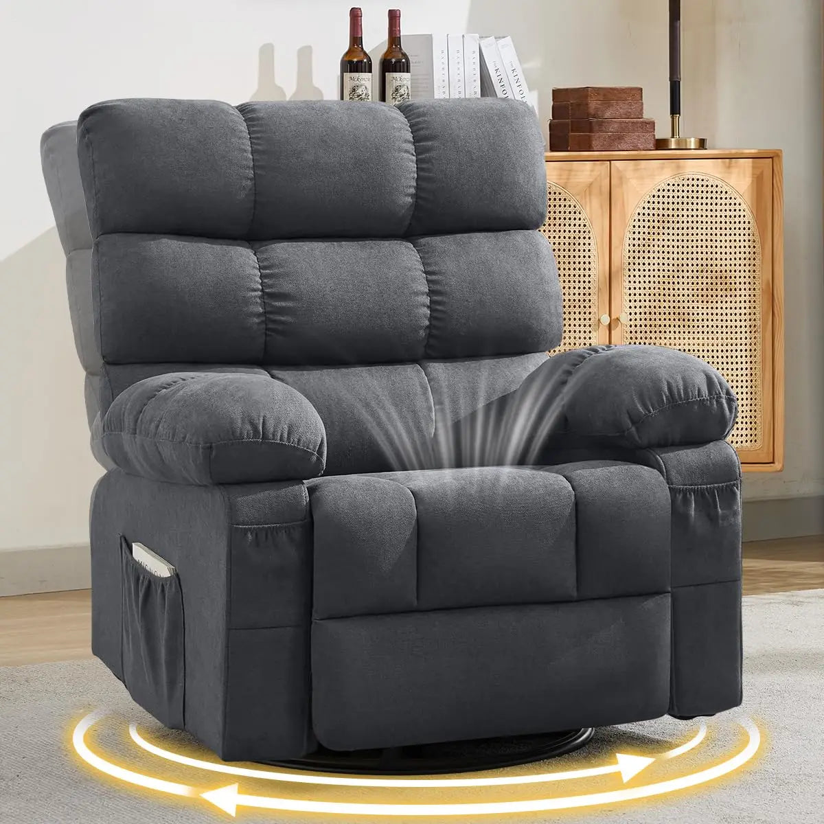 Swivel Rocker Recliner Chair for Adults, 360° Upholstered Manual Recliners for Small Spaces, Single Seat Glider, Customized
