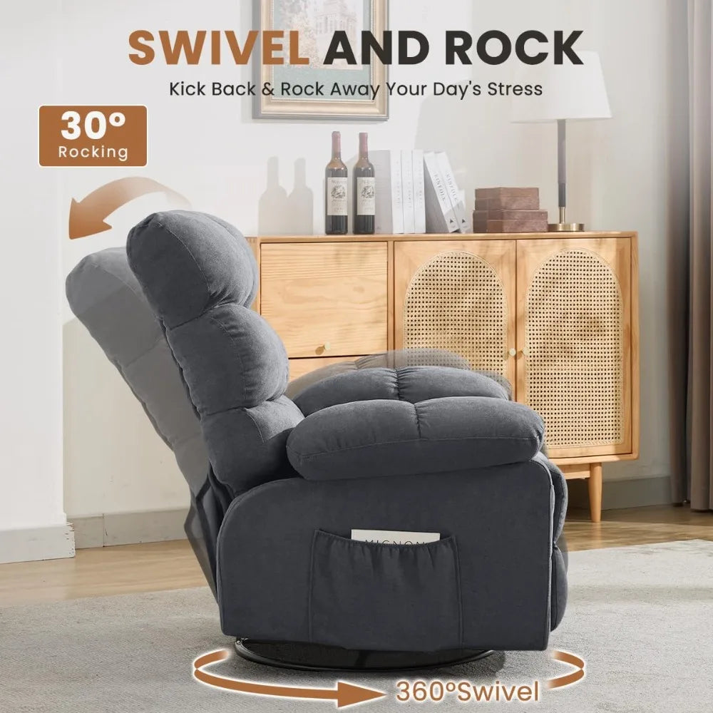 Swivel Rocker Recliner Chair for Adults, 360° Upholstered Manual Recliners for Small Spaces, Single Seat Glider, Customized