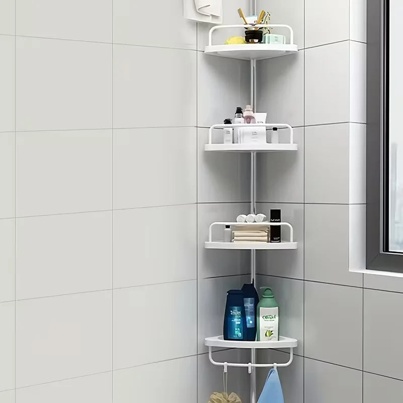 Corner Shower Rack with Tension Rod - Rustproof Bathtub Storage Shelf, 4 Adjustable Shelves for Bathroom Storage & Essentials