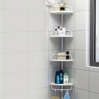 Corner Shower Rack with Tension Rod - Rustproof Bathtub Storage Shelf, 4 Adjustable Shelves for Bathroom Storage & Essentials