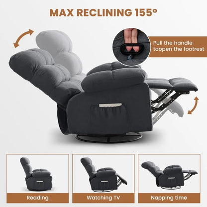 Swivel Rocker Recliner Chair for Adults, 360° Upholstered Manual Recliners for Small Spaces, Single Seat Glider, Customized