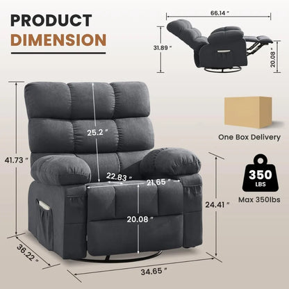 Swivel Rocker Recliner Chair for Adults, 360° Upholstered Manual Recliners for Small Spaces, Single Seat Glider, Customized