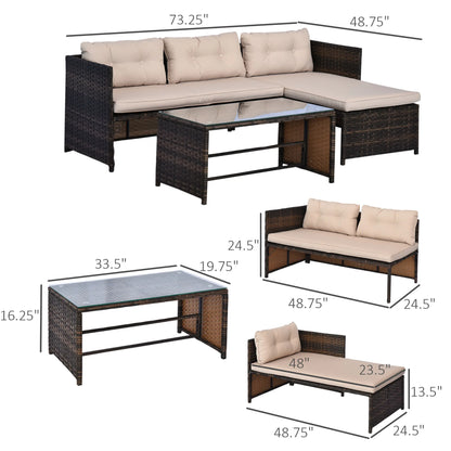3-Piece Wicker Rattan Patio Set, Incl Sofa, Chair, & Coffee Table, Brown