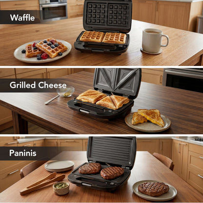 3-in-1 Sandwich Maker, Panini Press & Waffle Iron - Indoor & Outdoor Electric Grill with Removable Non-Stick Plates, 750W