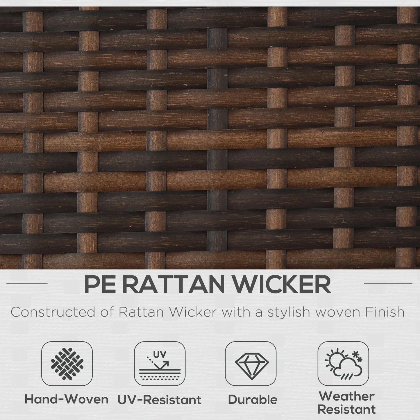 3-Piece Wicker Rattan Patio Set, Incl Sofa, Chair, & Coffee Table, Brown
